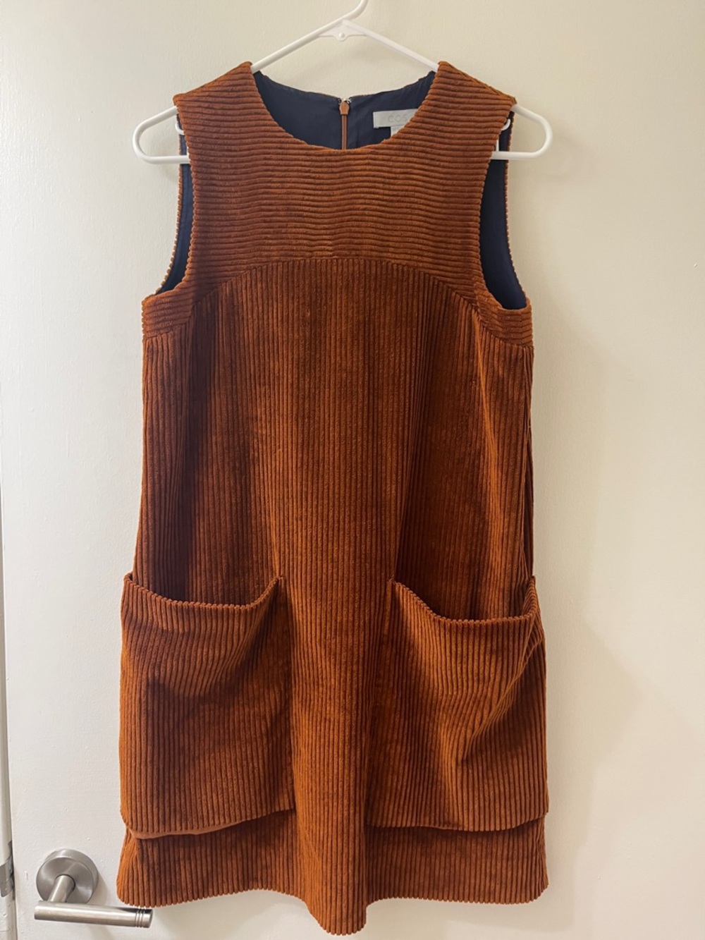COS Ribbed Corduroy Shift Dress in Burnt Orange